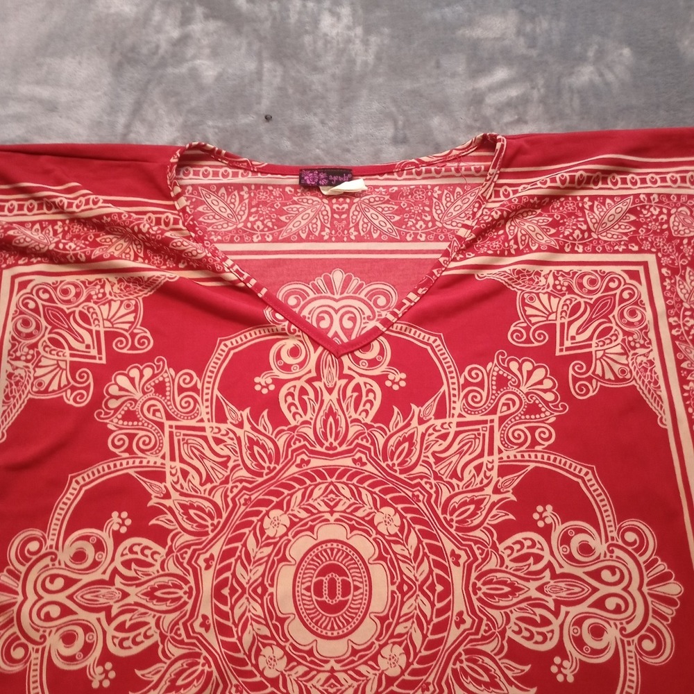 Vintage Bandana Poncho Womens Medium Red Ranch Farm Country Western Cowgirl - Picture 2 of 13